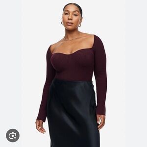H&M Burgundy Ribbed Long Sleeve Top